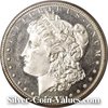 Photo of Morgan Silver Dollar OBVERSE in deep mirror prooflike (DMPL64) condition/grade.